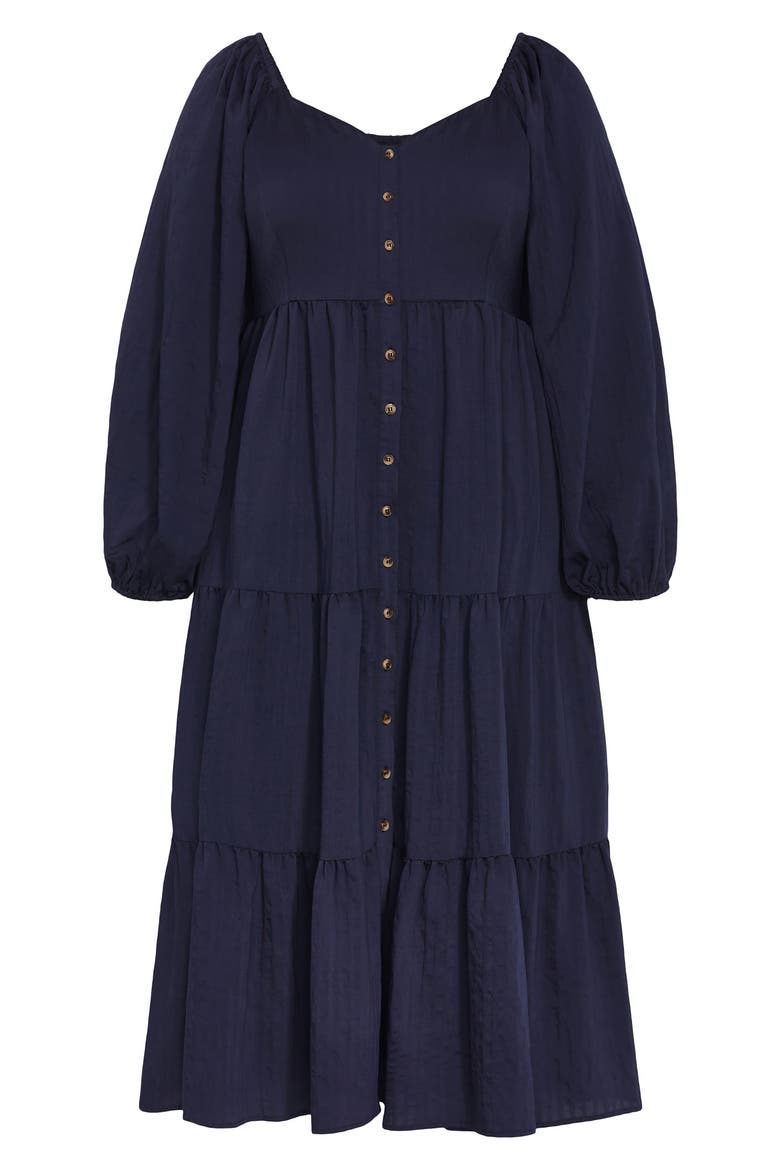 Tiana Long Sleeve Tiered Midi Dress, Alternate, color, NAVY