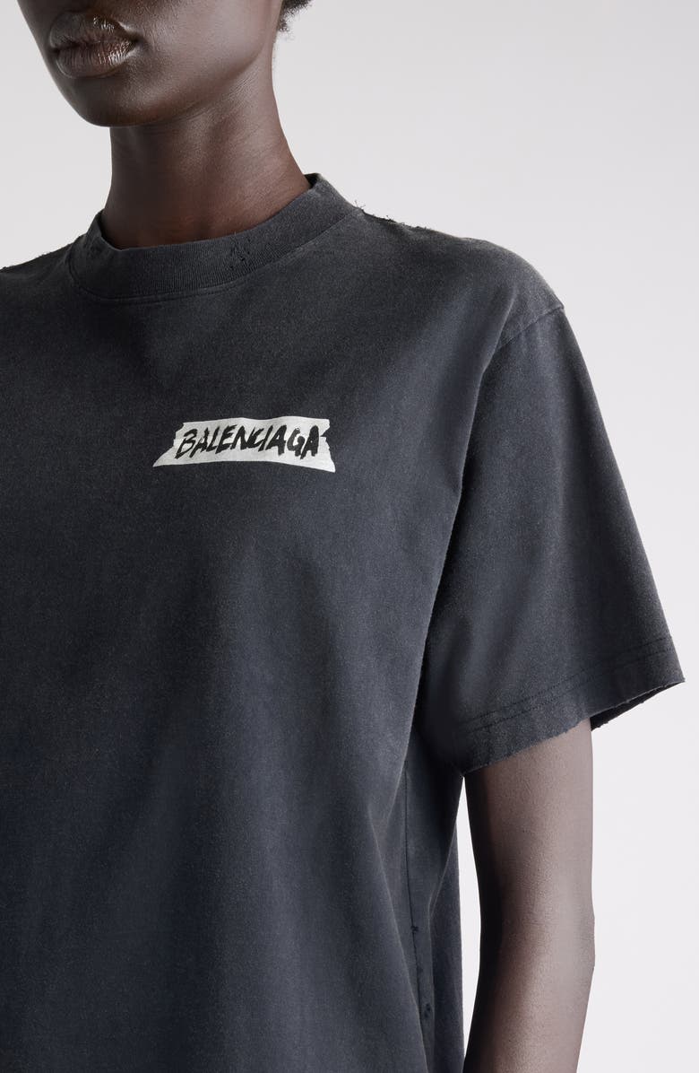 Balenciaga Medium Fit Masking Tape Logo Dry Jersey T-Shirt, Alternate, color, 1041 Faded Washed Black