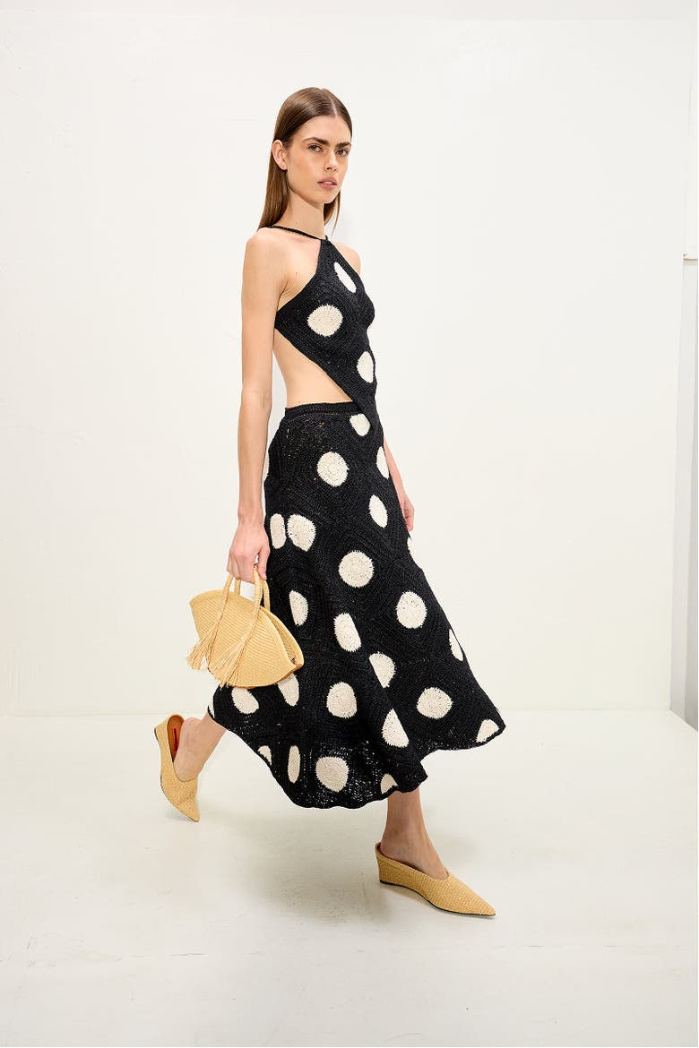 Zorah Crochet Skirt, Alternate, color, Black/Macadamia Polka Dot