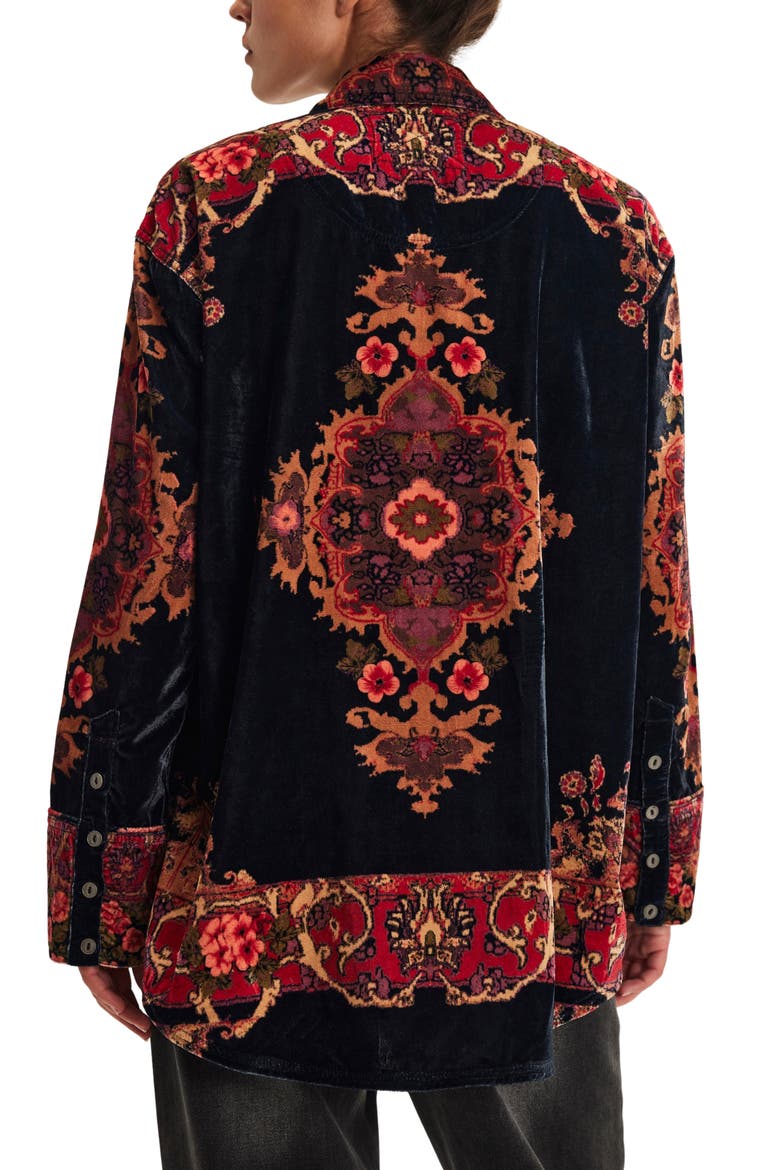 One Night Placed Print Velvet Button-Up Shirt, Alternate, color, NIGHT OWL COMBO