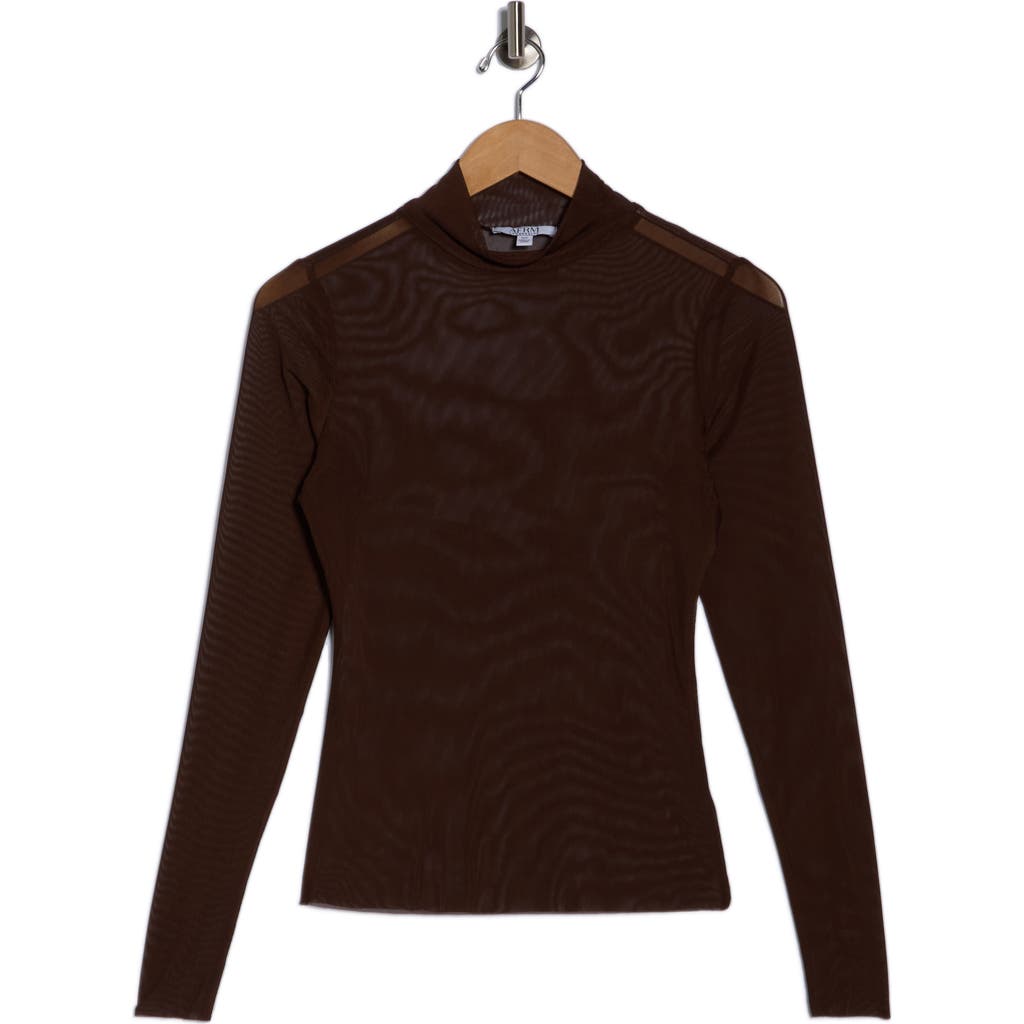 Afrm Los Angeles Zoe Mock Neck Mesh Top In Brown