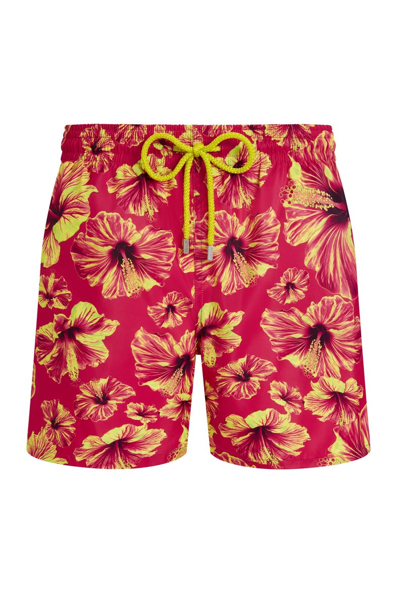 Men Ultra-light and packable Swim Shorts Macro Hibiscus, Main, color, Beetroot Purple