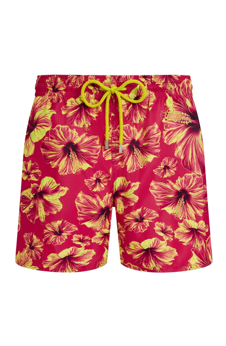 Vilebrequin Men Ultra-light and packable Swim Shorts Macro Hibiscus, Main, color, Beetroot Purple