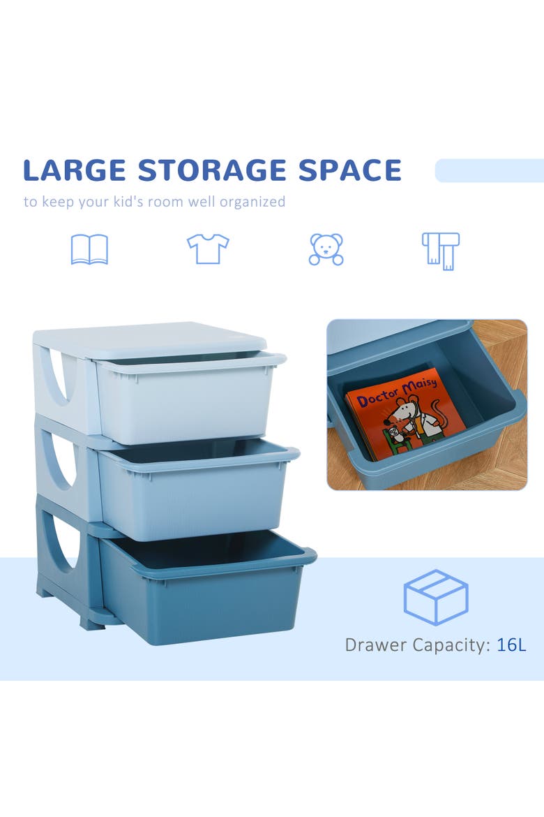 4-Tier Kids Storage Unit with Drawers​, Alternate, color, Blue