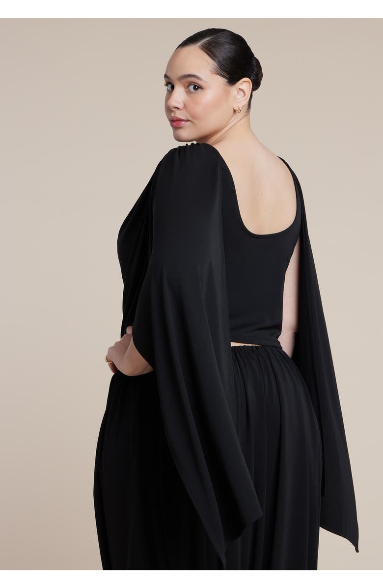 ELOQUII Draped Flounce Top, Alternate, color, Black Onyx