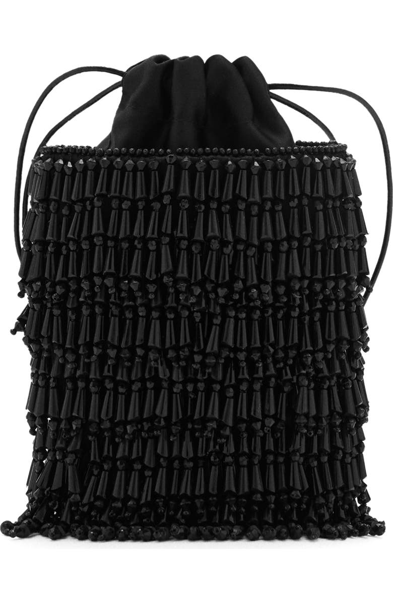 MANGO Beaded Drawstring Bucket Bag, Main, color,