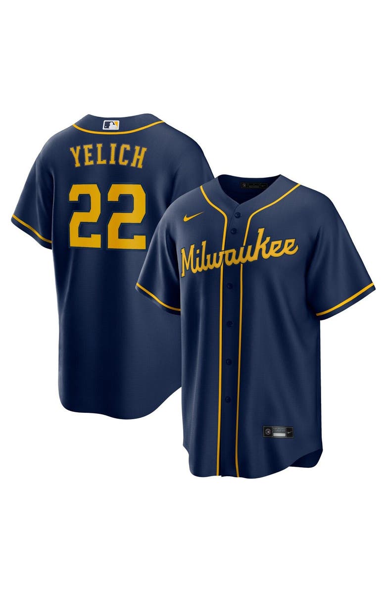 Nike Men's Nike Christian Yelich Navy Milwaukee Brewers Alternate Replica Player Jersey, Alternate, color, 