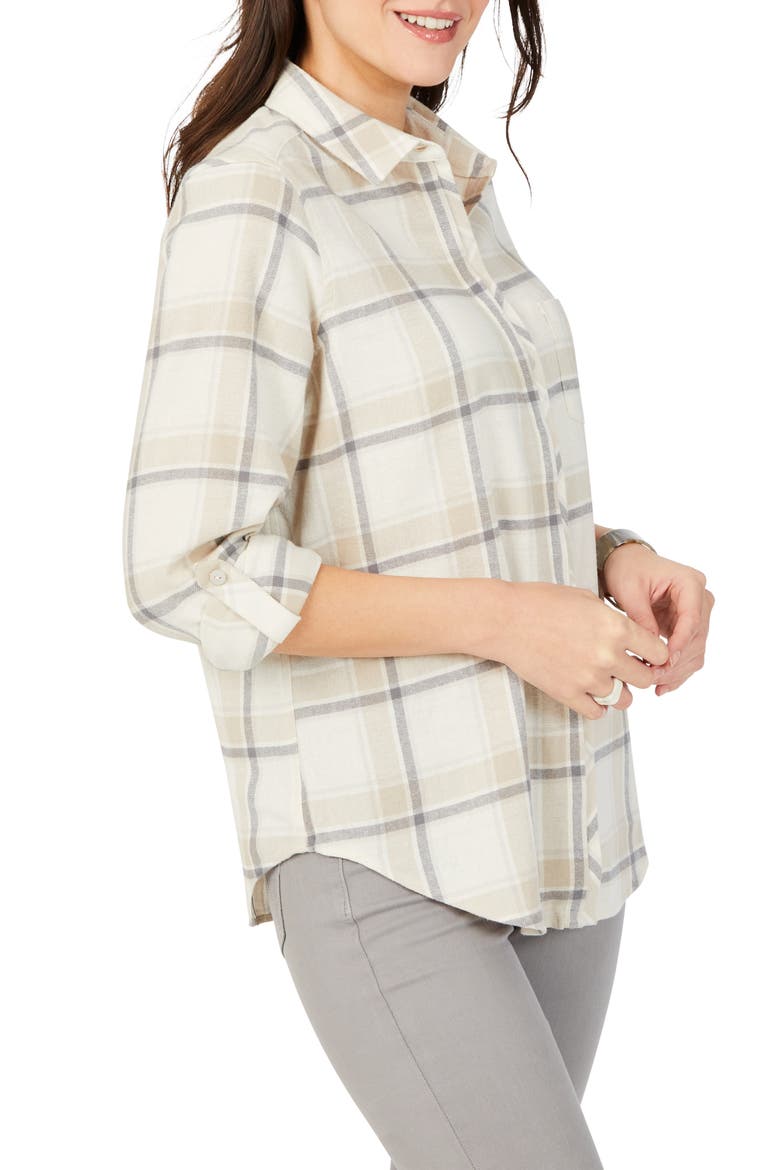 Charlie Plaid Cotton Button-Up Shirt, Alternate, color, IVORY MULTI