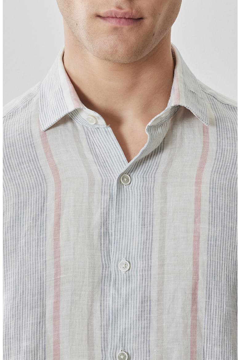 Zev Stripe Short Sleeve Linen Button-Up Shirt, Alternate, color, VINTAGE BLUE