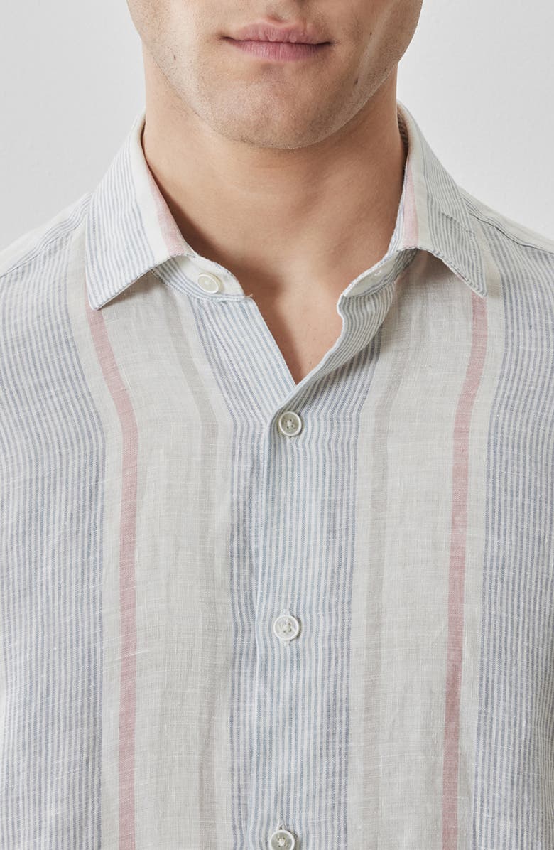 Robert Barakett Zev Stripe Short Sleeve Linen Button-Up Shirt, Alternate, color, 
