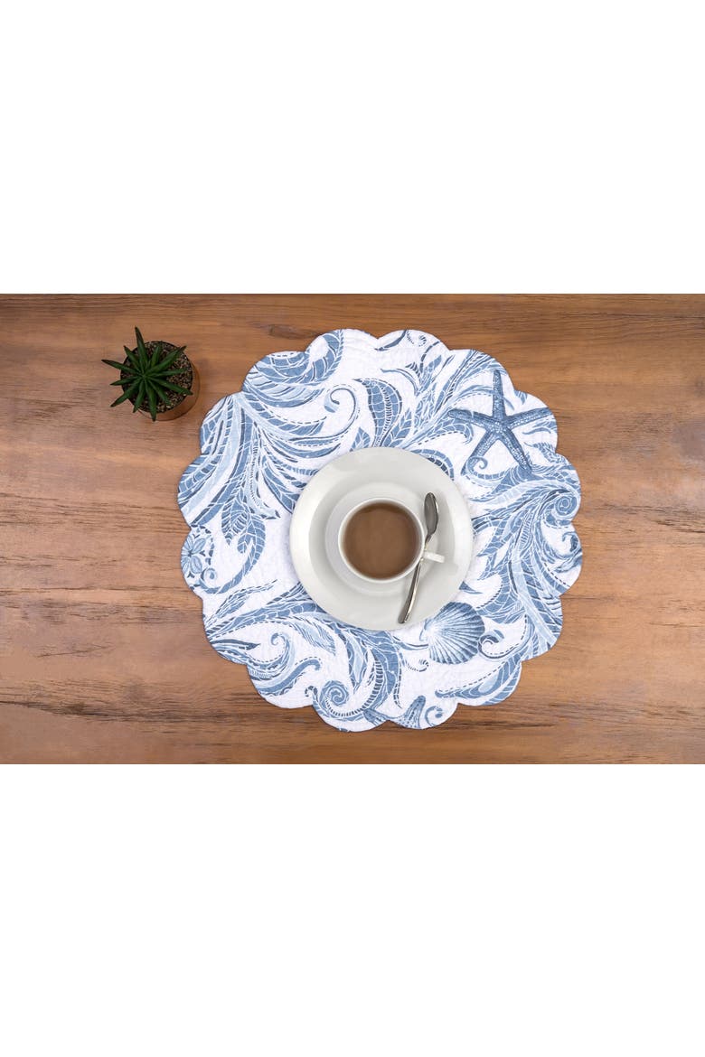 Tidal Waves Round Set of 6 Placemats  17", Alternate, color, Blue