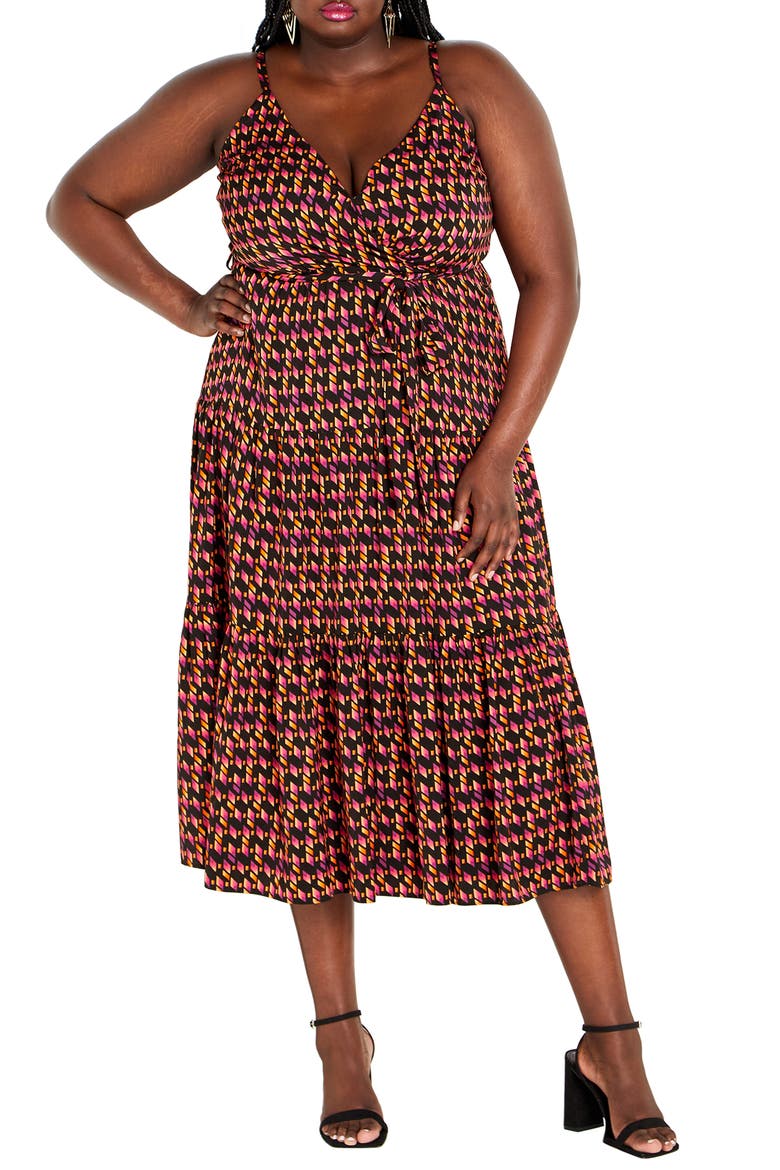Nova Tiered Midi Dress, Main, color, ORANGE PRINT