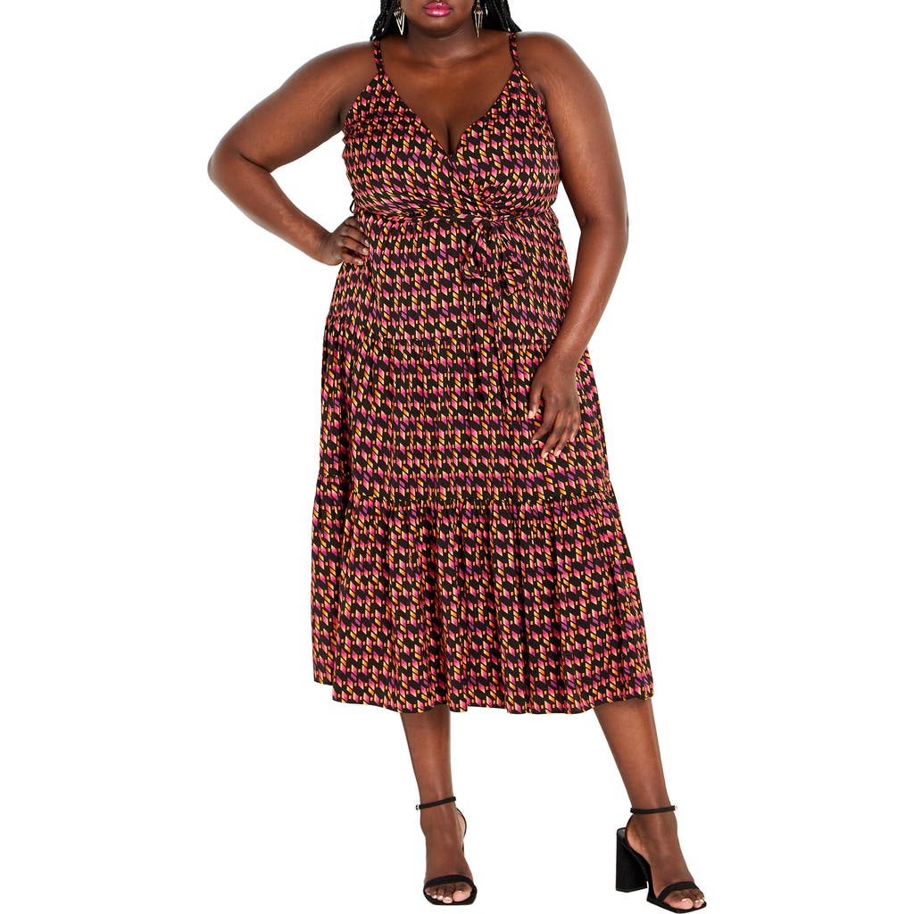 City Chic Nova Tiered Midi Dress In Orange