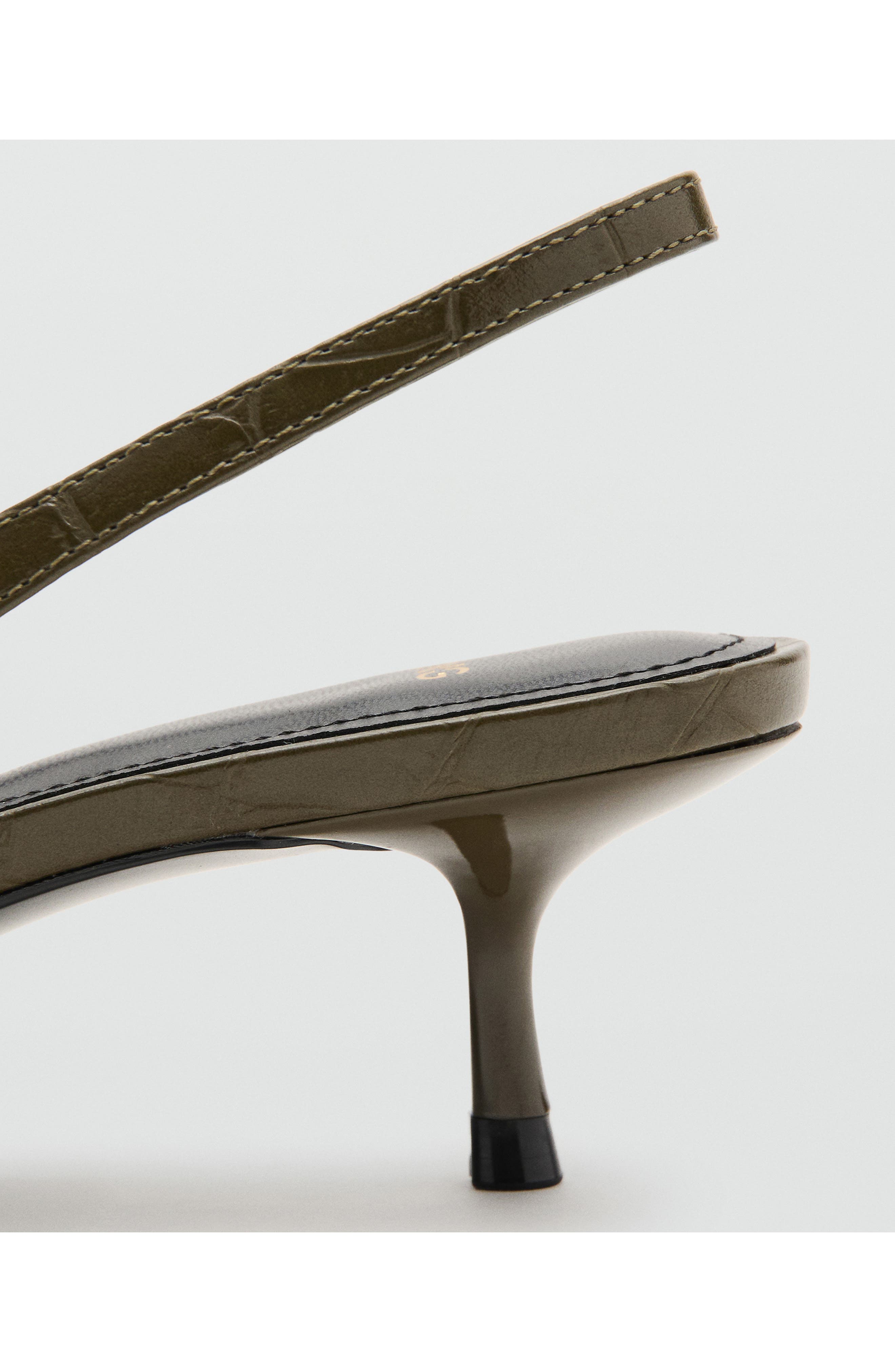 MANGO Slingback Pointed Toe Kitten Heel Pump, Alternate, color, Khaki Green