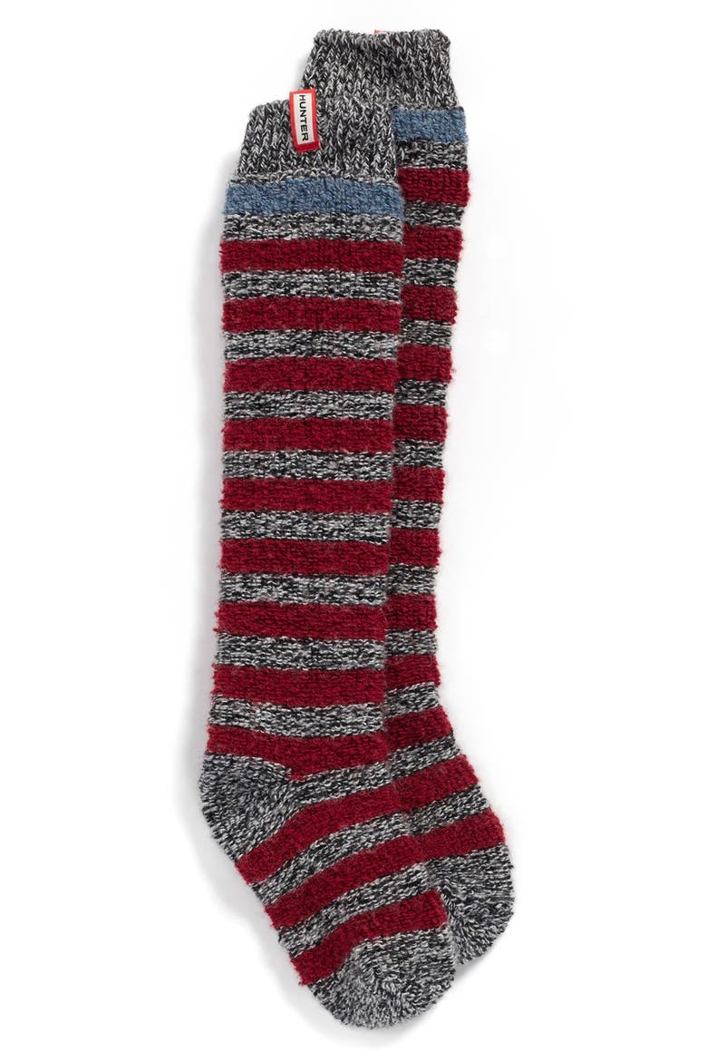 Knit Knee Socks, Main, color, GREY/ RED