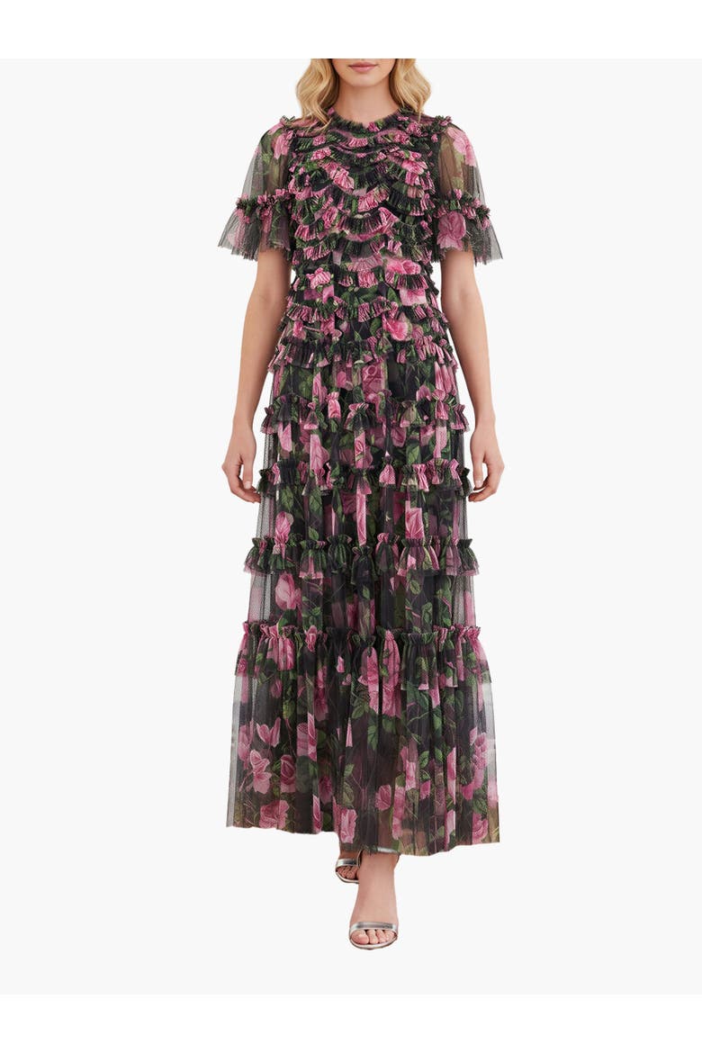 Rose Vine Round Neck Gown, Main, color, Graphite