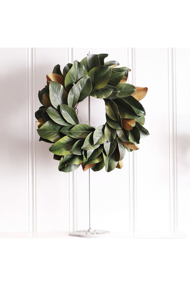 Real Touch Magnolia Leaf Mini Wreath, Main, color, Green 15"