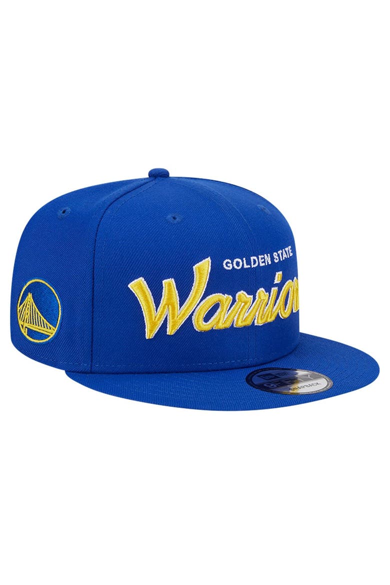 Men's New Era Royal Golden State Warriors Evergreen Script Side Patch 9FIFTY Snapback Hat, Main, color, Royal