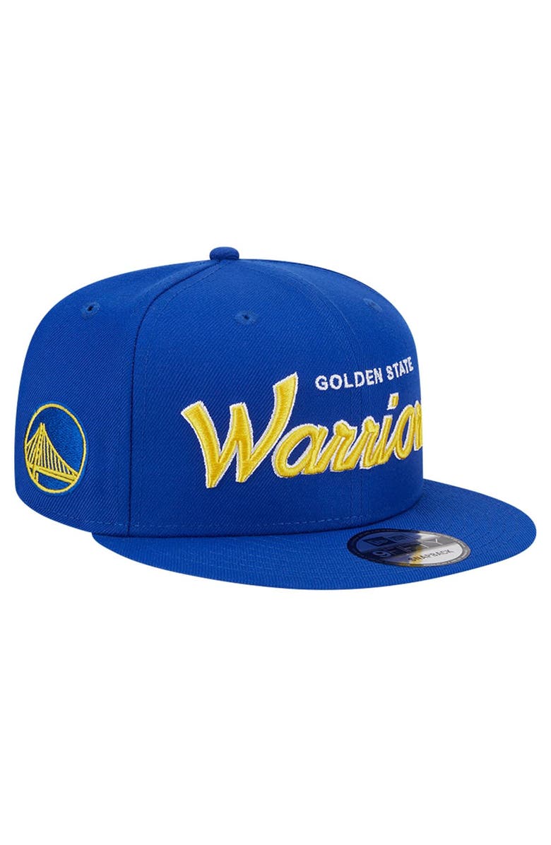 New Era Men's New Era Royal Golden State Warriors Evergreen Script Side Patch 9FIFTY Snapback Hat, Main, color, 