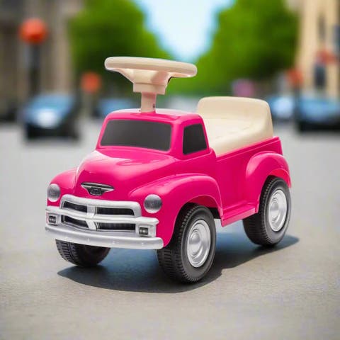 Chevrolet 3100 Vintage Foot-to-Floor Push Car for Toddlers 1.5-5, Horn & Music, Under-Seat Storage, Pink