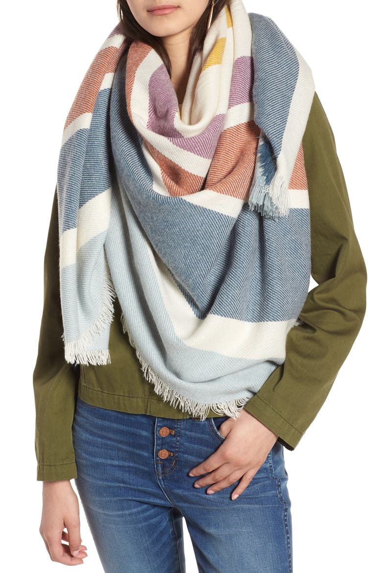 Stripe Blanket Scarf, Main, color, FORGOTTEN SEA MULTI