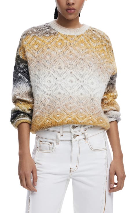 Pattern Stitch Crewneck Sweater
