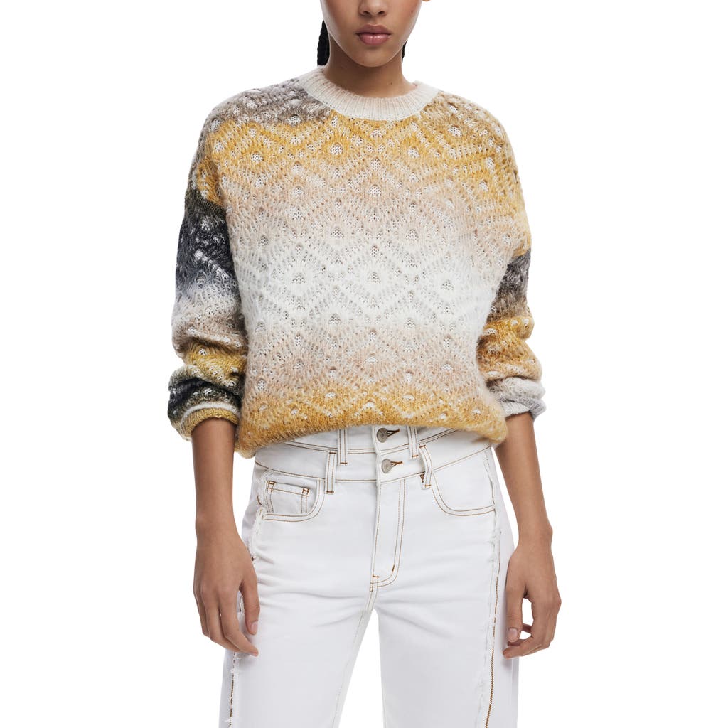 Desigual Pattern Stitch Crewneck Sweater In Multi