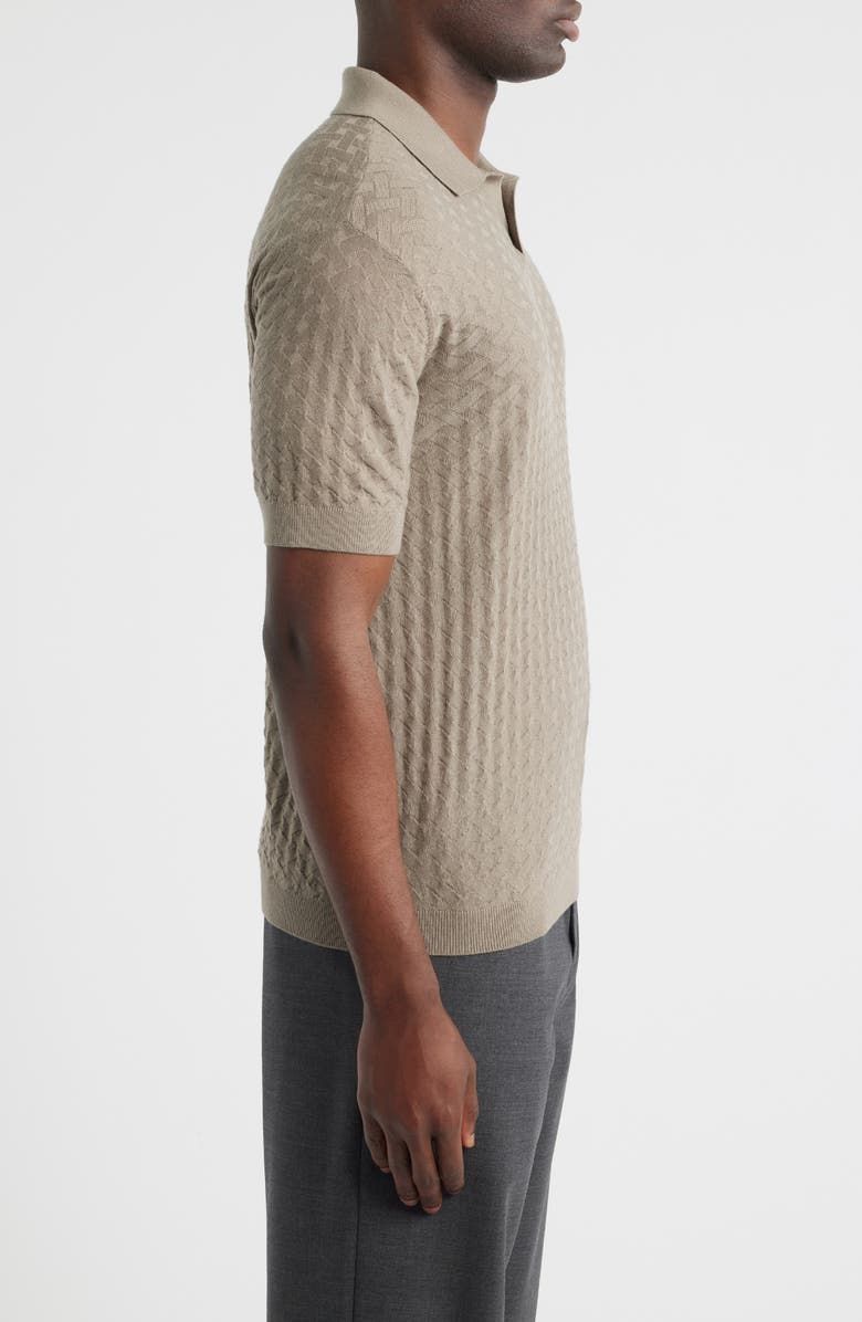 Emporio Armani Basket-Weave Stitch Johnny Collar Virgin Wool Polo Sweater, Alternate, color, Solid Medium Beige