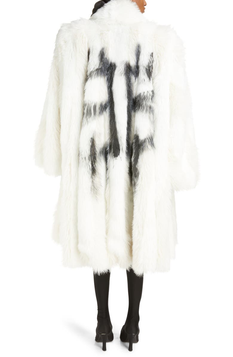 Balenciaga Graffiti Logo Faux Fur A-Line Coat, Alternate, color,