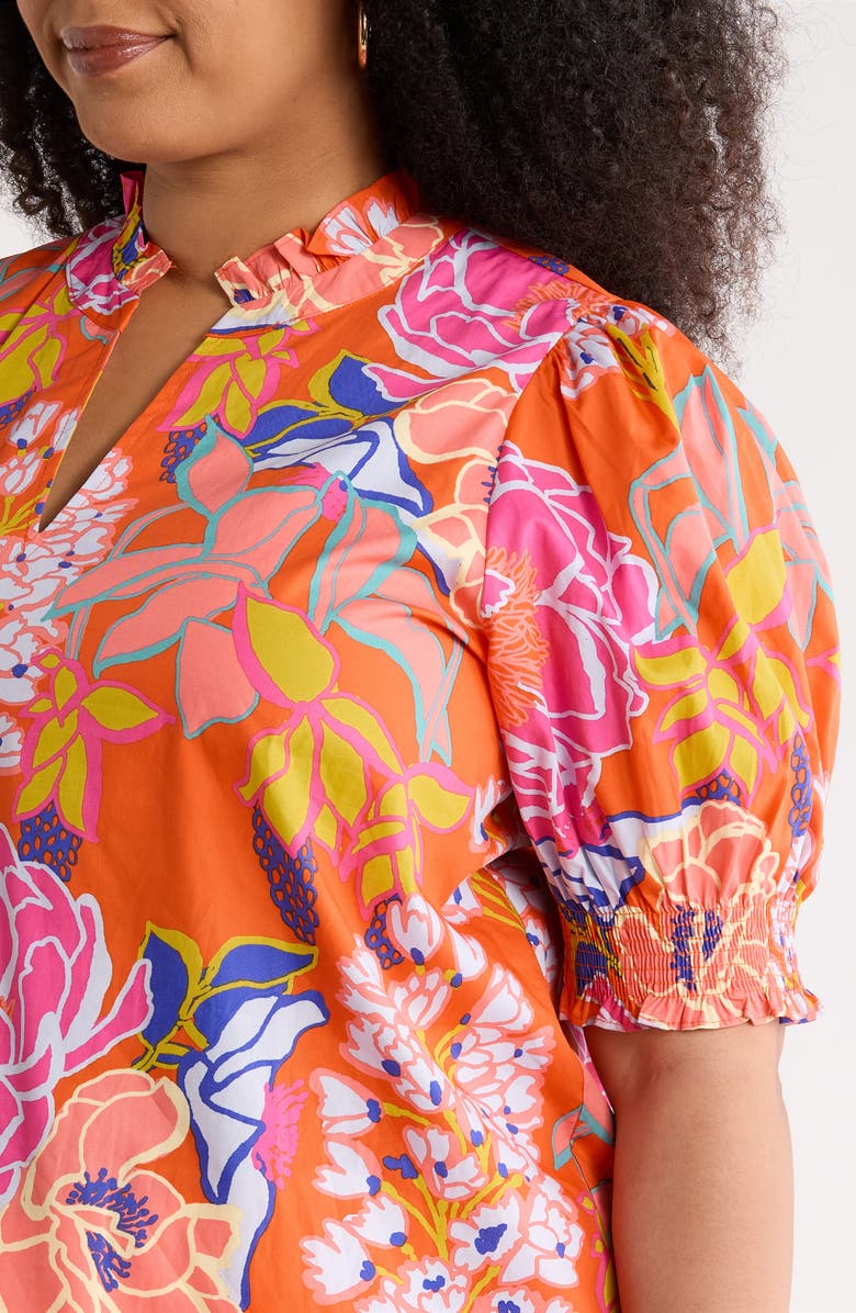 SUGARLIPS Reign Floral Cotton Puff Sleeve Top, Alternate, color, Orange-Multi