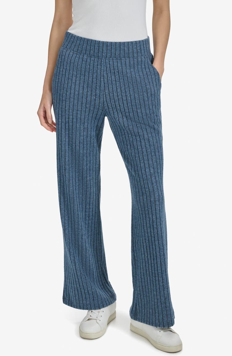 Andrew Marc Sport Ribbed Hacci Flare Leg Pants, Main, color, Ink