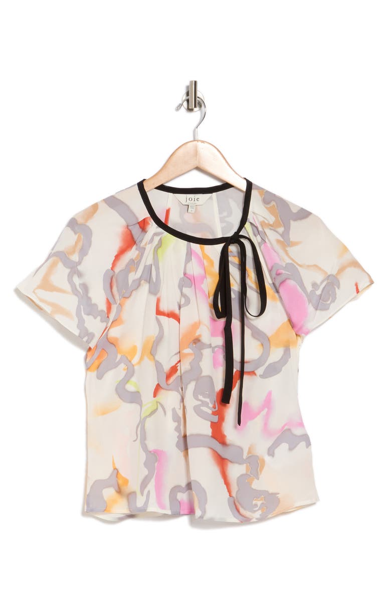 Joie Brisa Short Sleeve Silk Top, Alternate, color, Gardenia Multi