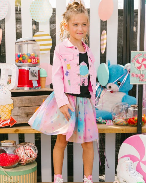 Deux Par Deux Girl's Printed Mesh Skirt Multicolored Gummies In Multicolored Gummies