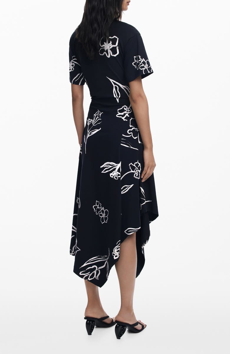 Desigual Short Sleeve Asymmetric Hem Maxi Dress, Alternate, color, Black