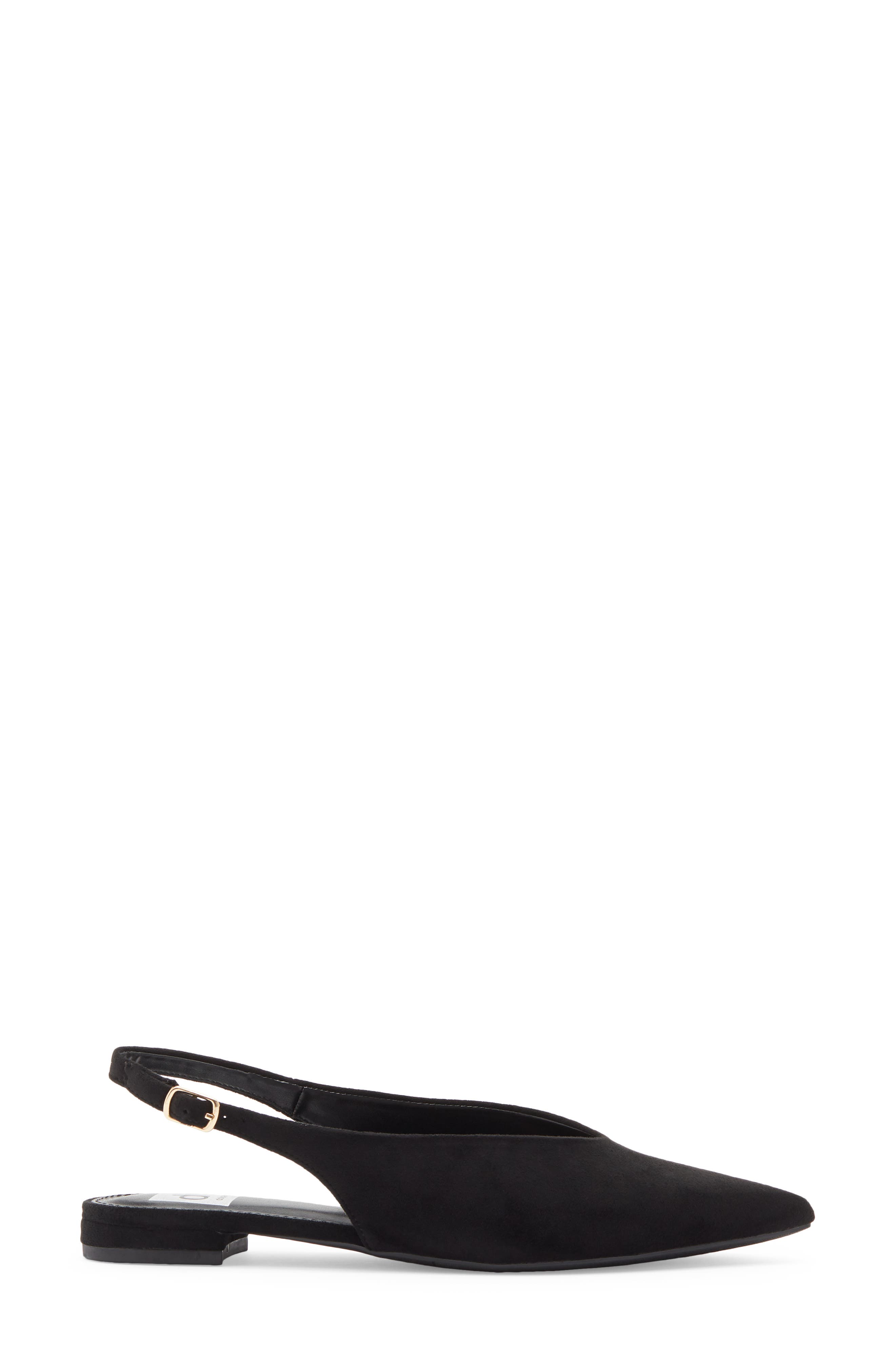 Empress Pointed Toe Slingback Flat, Alternate, color, BLACK FAUX SUEDE