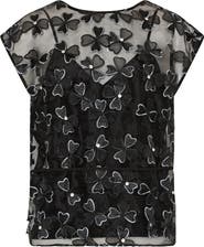 Milly Ryan Clover Bow Rhinestone Organza Top