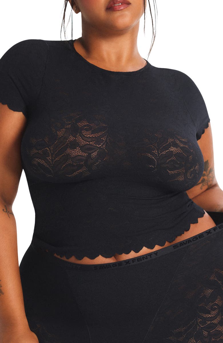 SAVAGE X FENTY Lacy Dreams Pajama Baby Tee, Alternate, color, Black Caviar