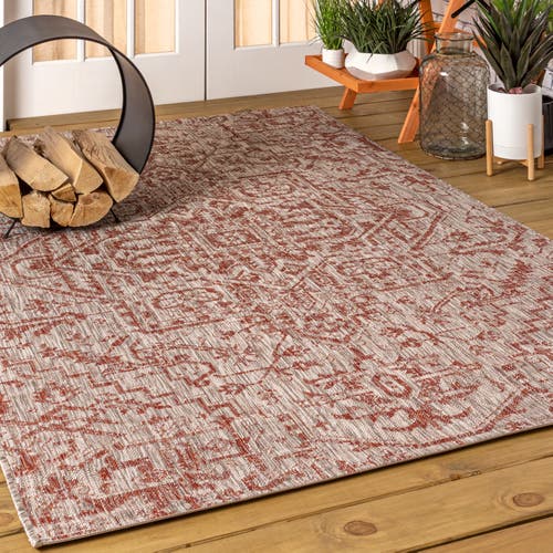 Jonathan Y Estrella Bohemian Medallion Textured Weave Indoor/outdoor Area Rug In Red/taupe