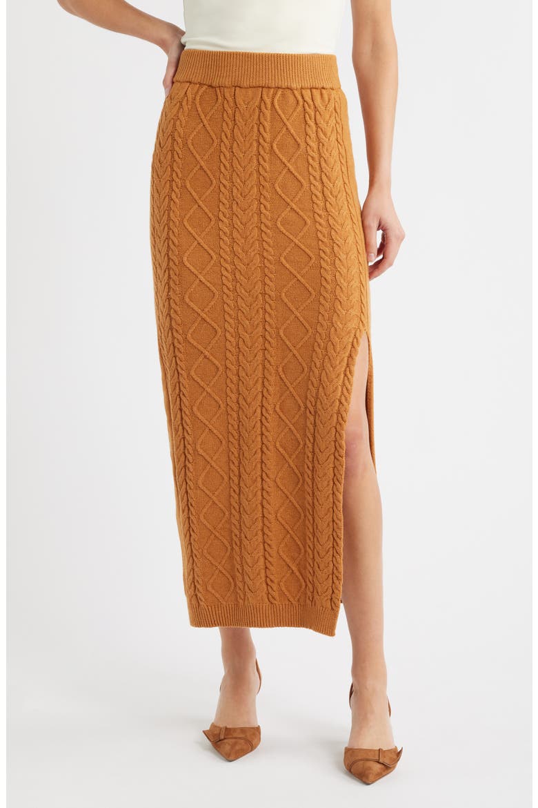 Cable Knit Maxi Sweater Skirt, Main, color, COGNAC