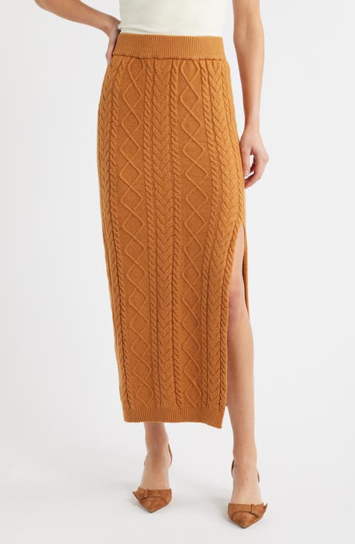 City Blues Cable Knit Maxi Sweater Skirt In Brown