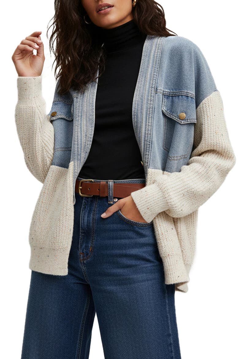 Mixed Media Open Front Cardigan Jakcet, Main, color, DENIM