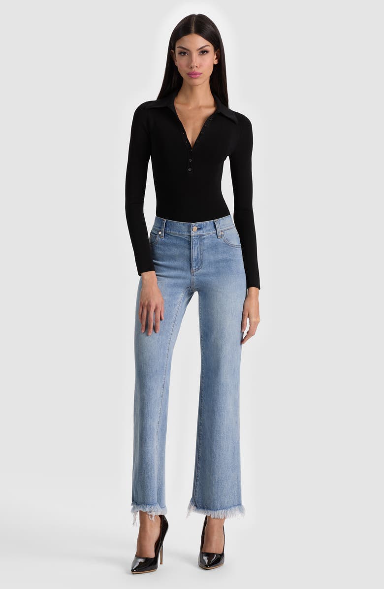Alice + Olivia Fierce Raw Hem Slim Straight Leg Jeans, Alternate, color, Erika Wash