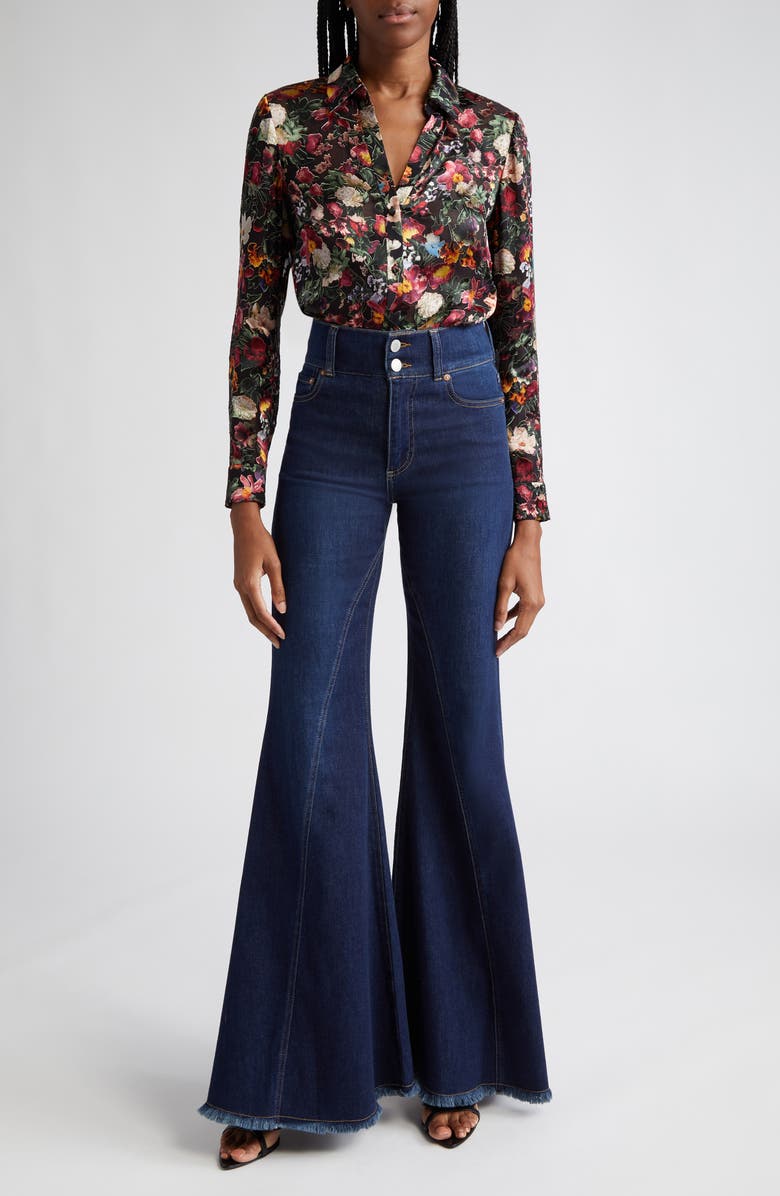 Alice + Olivia High Waist Ruffle Flare Leg Jeans, Alternate, color, Dream On