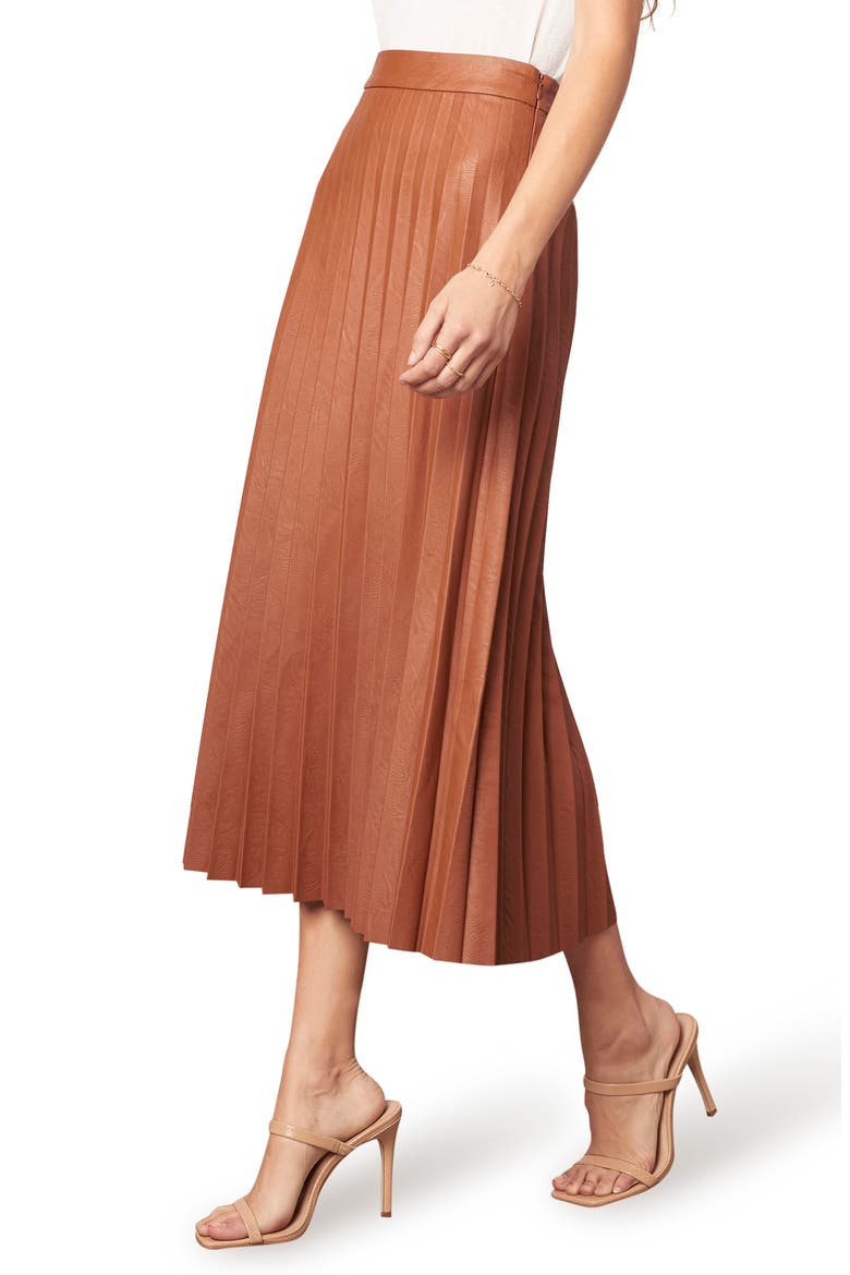 Trinity Faux Leather Pleated Midi Skirt, Alternate, color, COGNAC