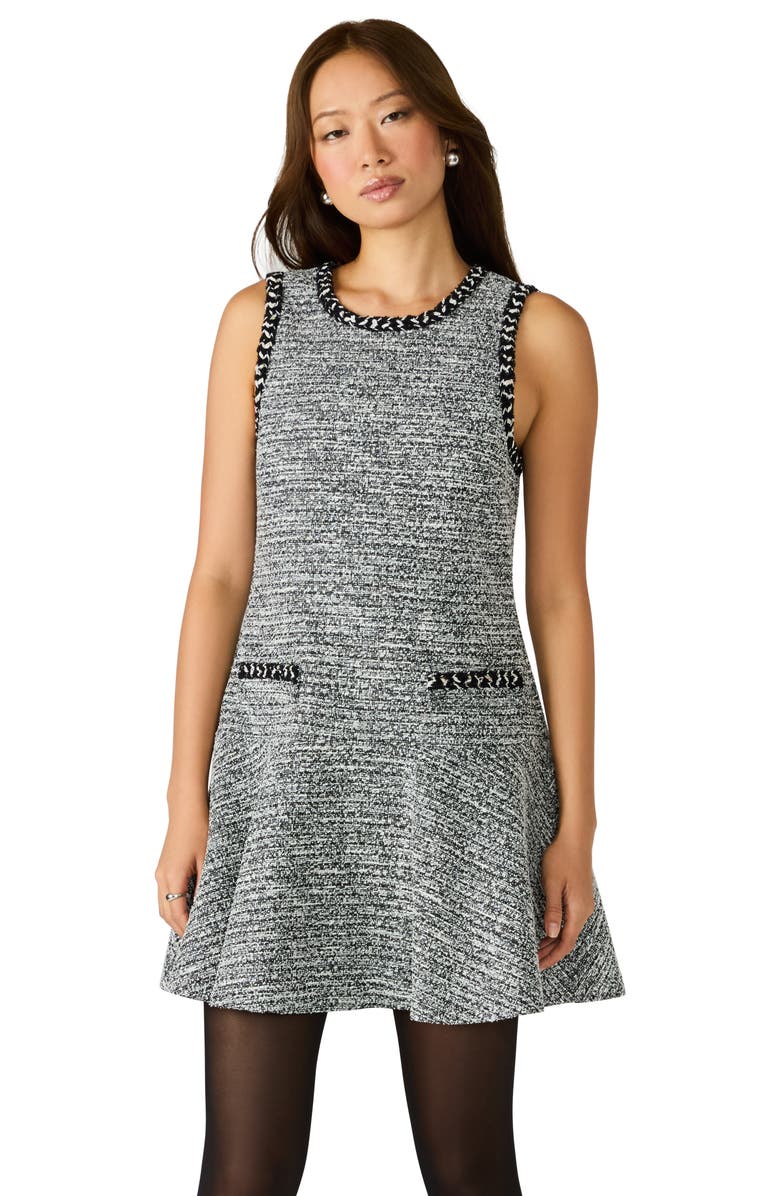 Steve Madden Karenna Tweed A-Line Dress, Alternate, color, Black/ White