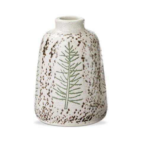 Large Pine Tree Decorative Vase White Multi Ceramic