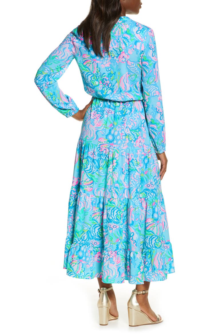 Cori Long Sleeve Stretch Shirtdress, Alternate, color, BLUE IBIZA AQUA LA VISTA