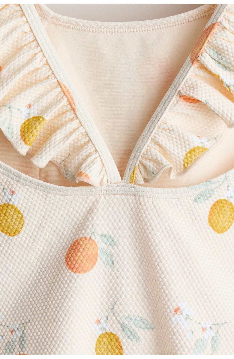 H&M Textured Swimsuit, Alternate, color, Light Beige/Lemons