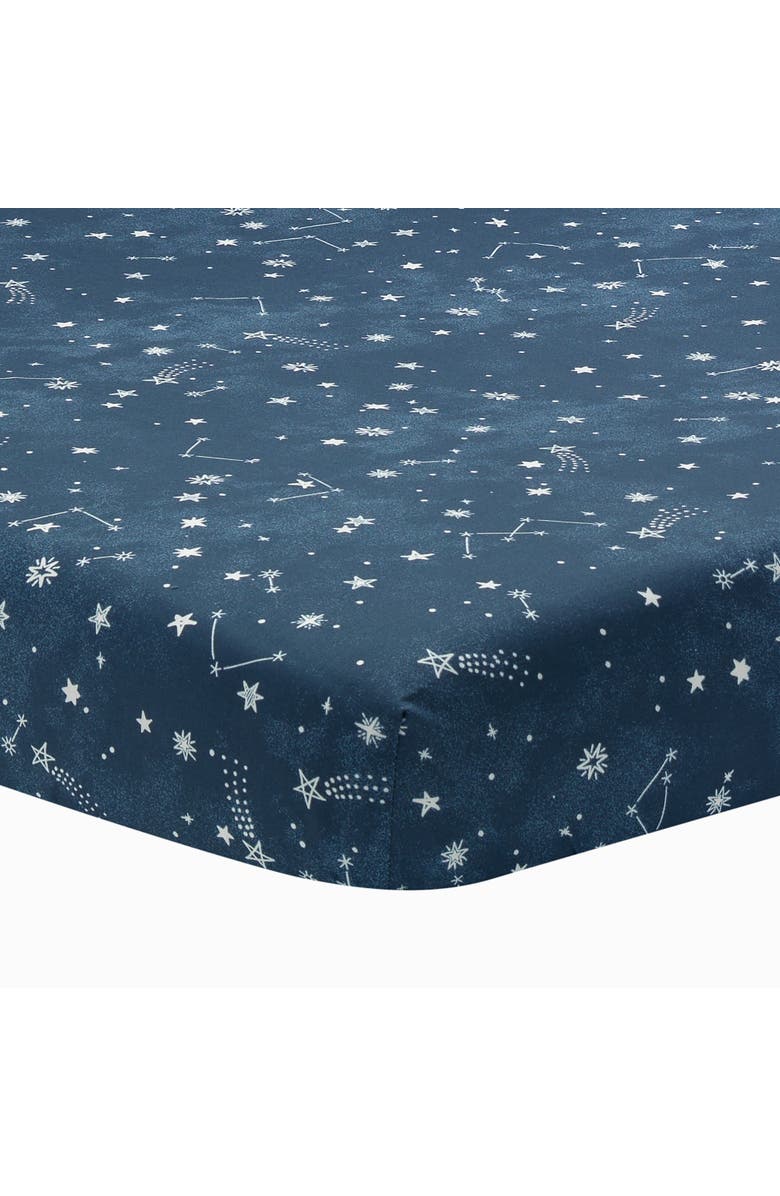 Lambs & Ivy Sky Rocket Stars/Galaxy/Space 100% Cotton Fitted Crib Sheet, Main, color, Blue