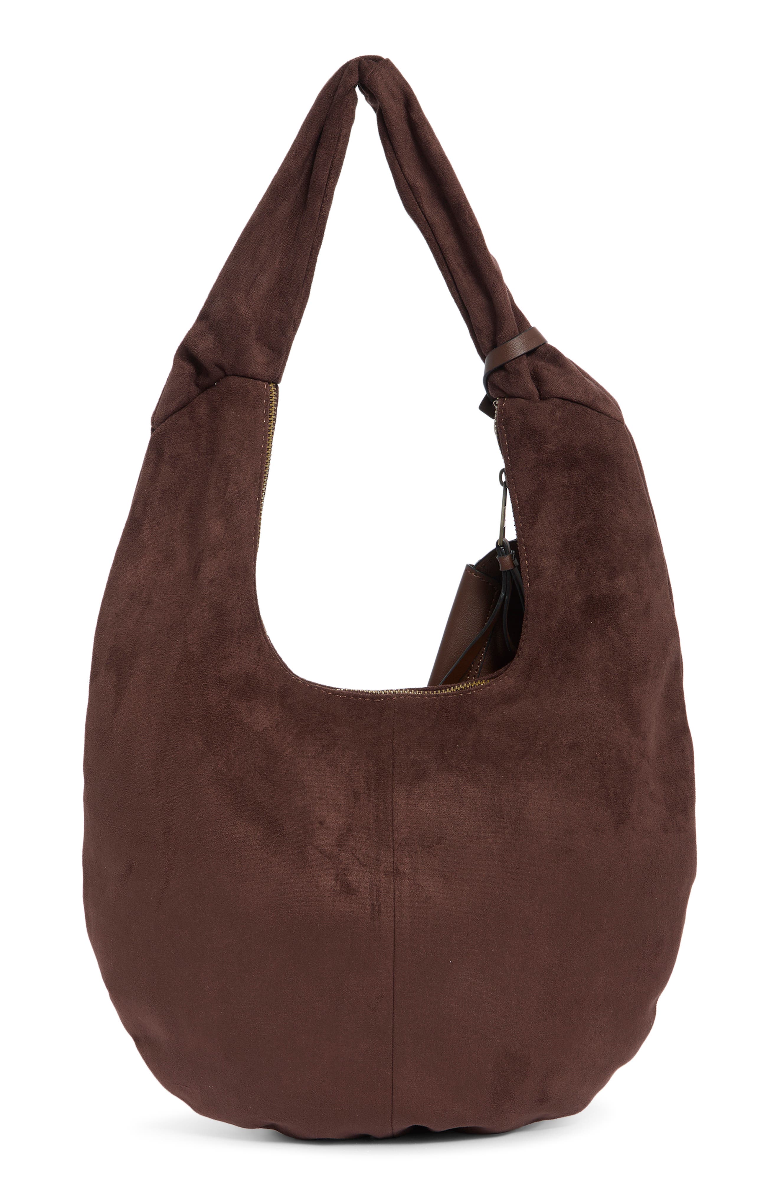 Faux Suede Bubble Stud Hobo, Alternate, color, CHOCOLATE